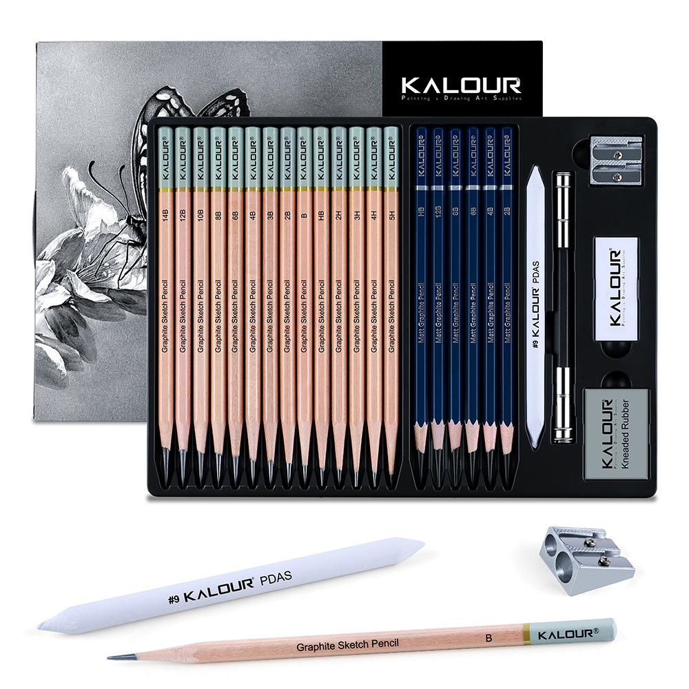 KALOUR 25/22pcs Set Alat Pensi - Sketching Charcoal Set ulasan dan harga