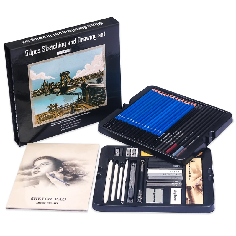 50 Buah Set Pensil Sketsa Pens - Sketching Charcoal Set ulasan dan harga