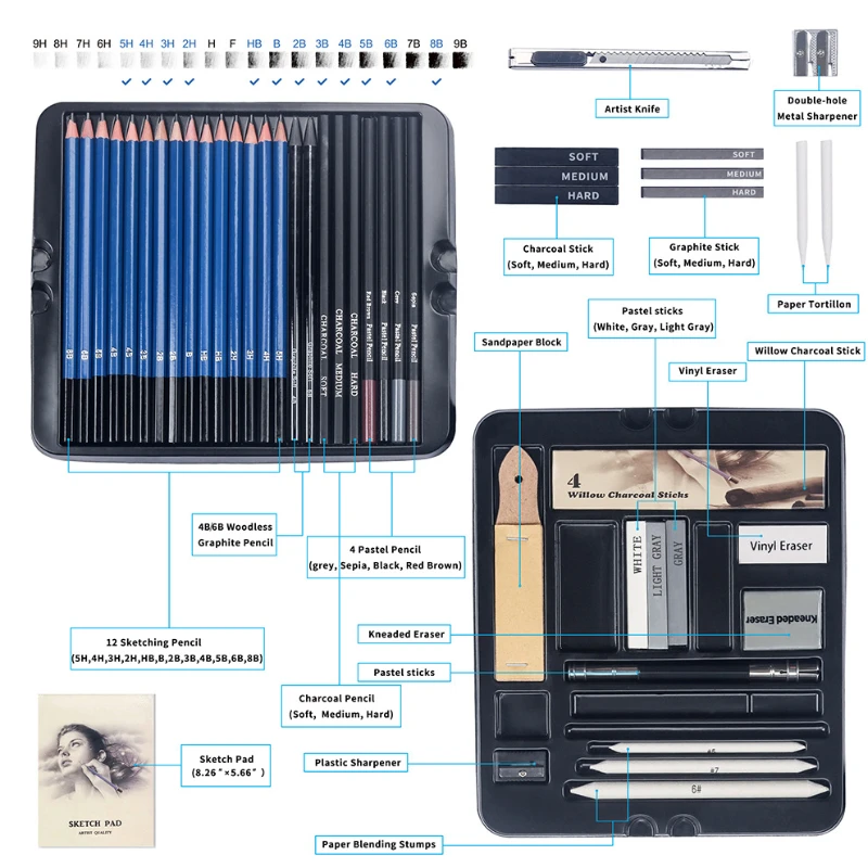 50 Buah Set Pensil Sketsa Pens - Sketching Charcoal Set ulasan dan harga
